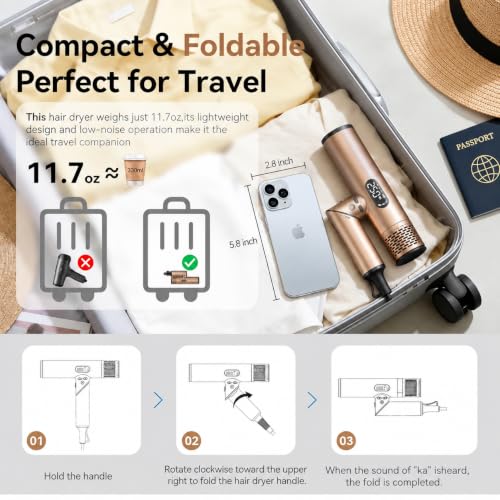 Dual Voltage Travel Hair Dryer (Rose Gold)