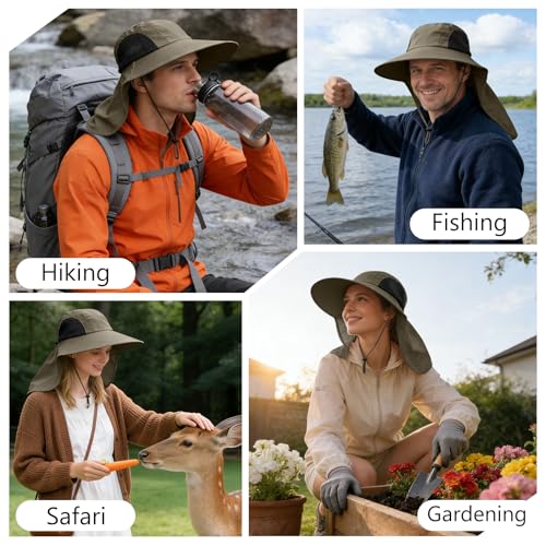 Sun Hat for Men Women with Neck Flap (6 3/4-6 7/8 / 1pack-green Sleeves)