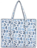100% Cotton Quilted Tote Bag For Women (White Air Blue Print)