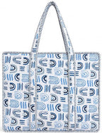 100% Cotton Quilted Tote Bag For Women (White Air Blue Print)