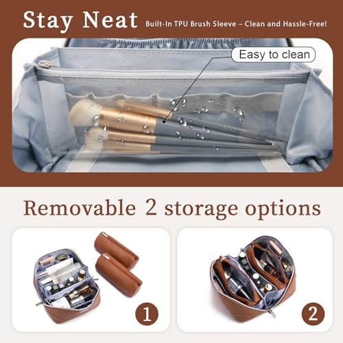 Travel Makeup Bag Cosmetic Bags for Women (C-1-Brown)