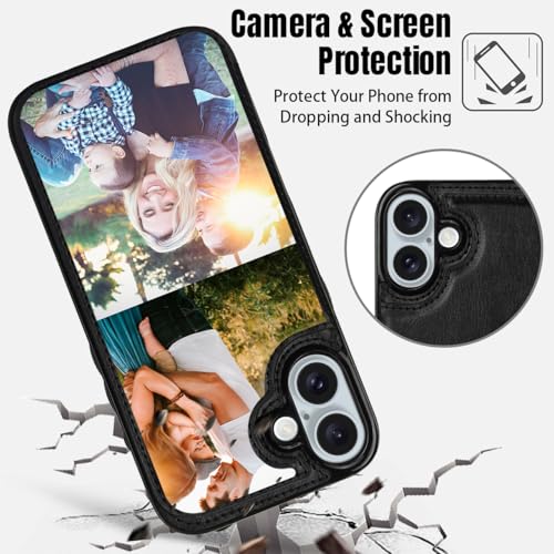 Custom Wallet Phone Case for iPhone 16 Plus (Black-B / iPhone 16 Plus)