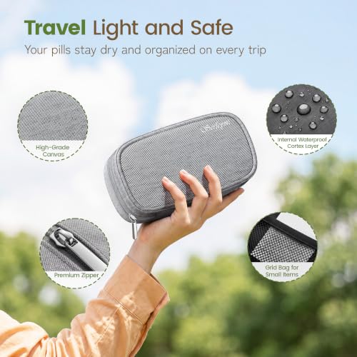 Weekly Travel Pill Organizer 2 Times a Day AM PM Black Pill Box (A Canvas Grey 01 / 1 Set Canvas Case)