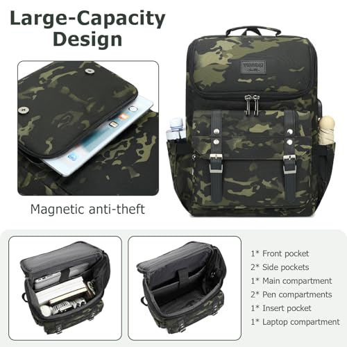 Vintage Backpack Travel Laptop Backpack with usb Charging Port for Women & Men College Backpack Fits 15.6 Inch Laptop Camouflage Green (Camo&green)