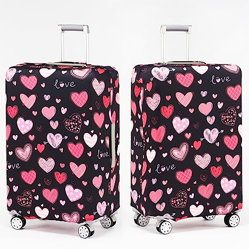 Travelkin Luggage Covers For Suitcase Tsa Approved Suitcase Cover Protector (Loving Hearts-Black / M)