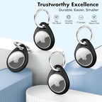 Holder for Apple AirTag 4 Pack [Hold Air Tag Securely] [Easy to Install] [Fit Tightly Design] Protective Case Waterproof TPU Shell with 304 Stainless Steel Key Ring Keychain (Black with Keychain)