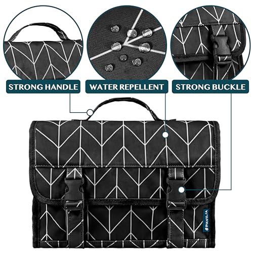 Travel Hanging Toiletry Bag for Women Men (Black Chevron / Large)