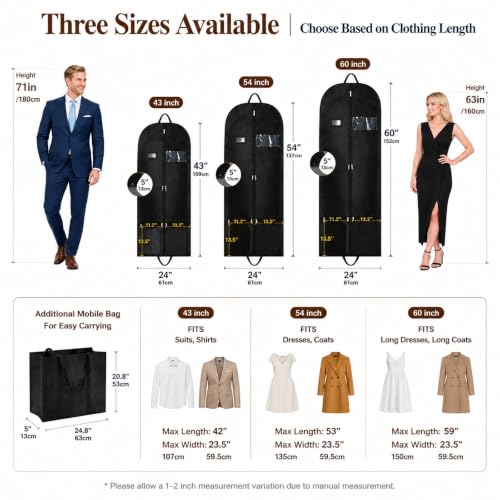 Premium Suit Bag for Travel (43inch garment bag 1 pack)