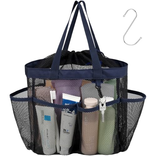 Mesh Shower Caddy Portable with Drawstring (Dark Blue with Drawstring)