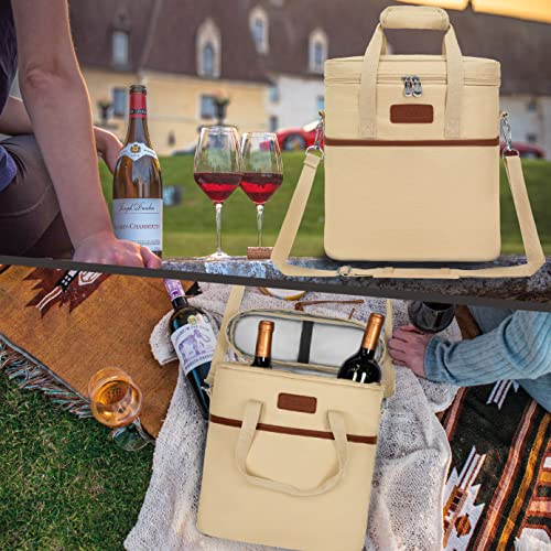 3 Bottle Insulated Leakproof Wine Cooler Bag (Cream Beige)