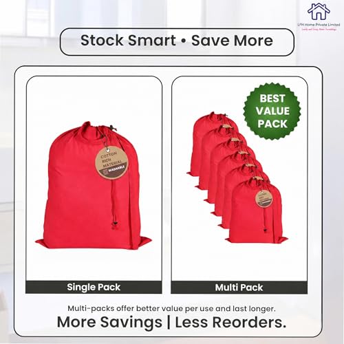 LFH Home Cotton Rich Large Premium Canvas Laundry Bag (28"x36" (Pack of 4) / Red)