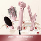 5-in-1 Dual Voltage Hair Dryer Brush for Travel with Storage Bag (Peach Pink)