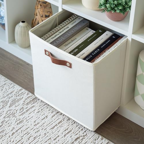 13x13 Cube Storage Bins (Off-White / (13x13) Leather Handles)