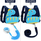 Toddler Harness with Leash (Navy Blue/Light Blue Textured Brachiosaurus, Blue Link)