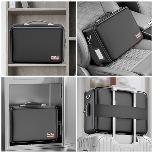Fireproof Document Box Hard Case with Lock＆Accordion File Folder (15.2" x 11.2" x 5.3" / Black)