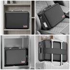 Fireproof Document Box Hard Case with Lock＆Accordion File Folder (15.2" x 11.2" x 5.3" / Black)