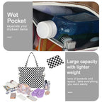 Waterproof Beach Tote Pool Bags for Women Ladies Extra Large Gym Tote Carry On Bag With Wet Compartment for Weekender Travel (Checked Black White)