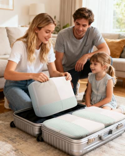 Packing Cubes for Travel (Mint Green Stripe / 7 Set)
