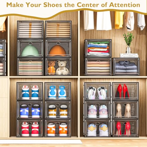 Large Thick Clear Shoe Organizer (Black / 9 pcs)