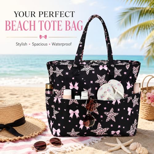 Large Beach Bag for Women (Black Pink)