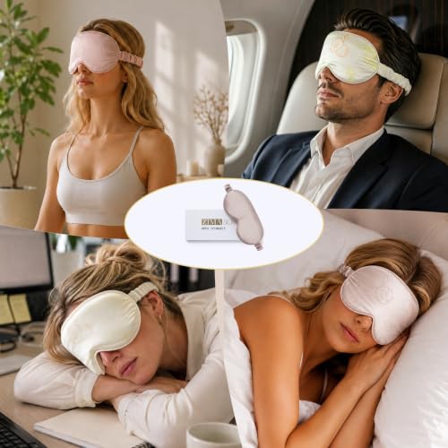 Adjustable 22 Momme 100% Pure Mulberry Silk Sleep Mask (Pink - Fruit Line Art / 1 Count (Pack of 1))