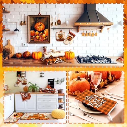 10 Pcs Fall Thanksgiving Turkey Kitchen Decor Set Orange (Yellow / Trendy Style)