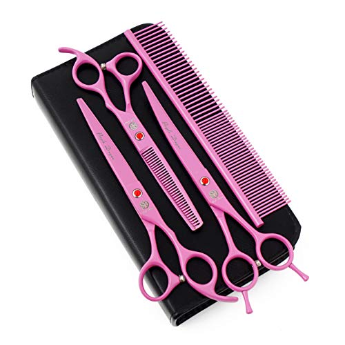 7" Dog Grooming Scissors Set with Rhinestone Accent (Pink)