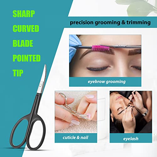 Facial Hair Small Grooming Scissors For Men Women (2PCS - With Cover / Black)