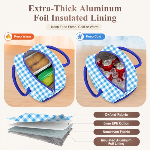 Lunch Box for Women Adult Men (A-Blue Grid / Medium - 10L)