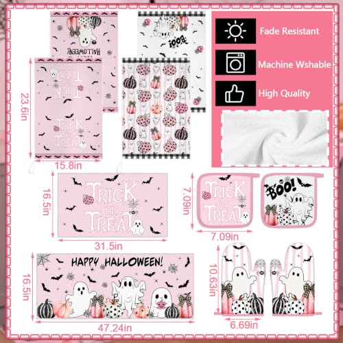 10 Pcs Halloween Kitchen Decor Pink Ghost Kitchen Rugs Set (Pink, White / Ghost)
