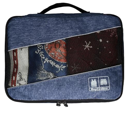 5 Set Packing Cubes for Travel Large Suitcase Luggage Organizer Bags Travel Accessories Vacation 4 Cubes 1 Laundry Pouch Bag (Snow Darkblue)