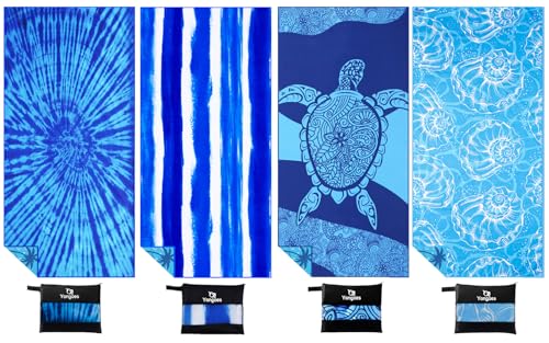 4 Pack Microfiber Beach Towel Oversized 71x32 Blue Multipack Bulk (4 Pack Turtle Shell Tie Dye Stripes / X-Large (32x71 inches))