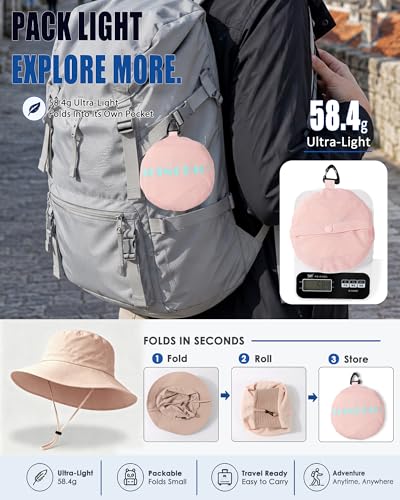 Water Resistant UPF 50+ Sun Bucket Hat Packable Brimmed for Women Men (One Size / Dusty Rose)