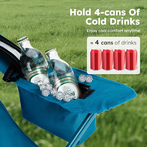 2 Pack Folding Camping Chair with Cooler Bag & Lumbar Support (Green)