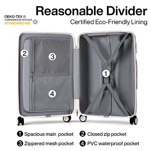 24 Inch Luggage Suitcases With Spinner Wheels Lightweight PC Hard Shell Rolling Suitcase With Travel Lock (24 Inch / Ivory White)