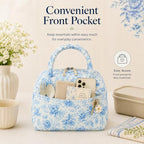 Lunch Bag for Women Cute Corduroy Lunch Tote Bags with Shoulder Strap Reusable Insulated Lunch Box Large Capacity Reusable Insulated Cooler for Work Picnic or Travel (Blue Floral Toile 231 / 10L)