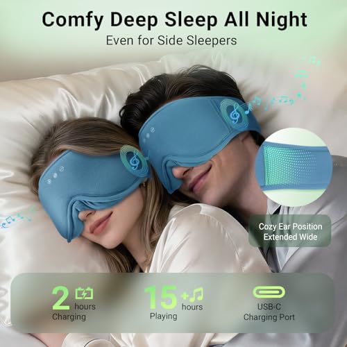3D Bamboo Cotton Sleep Mask with Bluetooth 5.4 Headphone (Blue)
