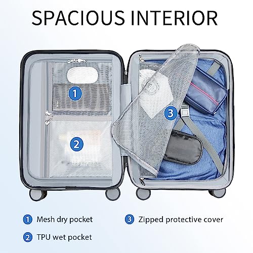 Hardside Expandable Carry On Luggage with Spinner Wheels & Built (Silver Grey)