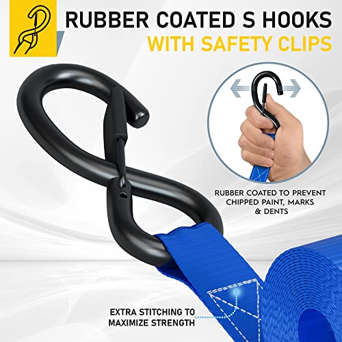 Ratchet Straps Heavy Duty 4 Pack (2200 lb - 15ft / Blue)
