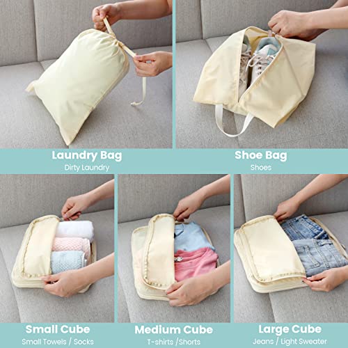 Compression Packing Cubes for Travel (08 Beige / 6-Piece Set)
