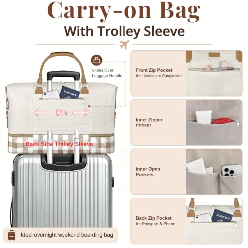 Weekender Bag for Women 21.5" Travel Duffel Large Carry On Bag 3PCS (Large / 8d-Khaki)