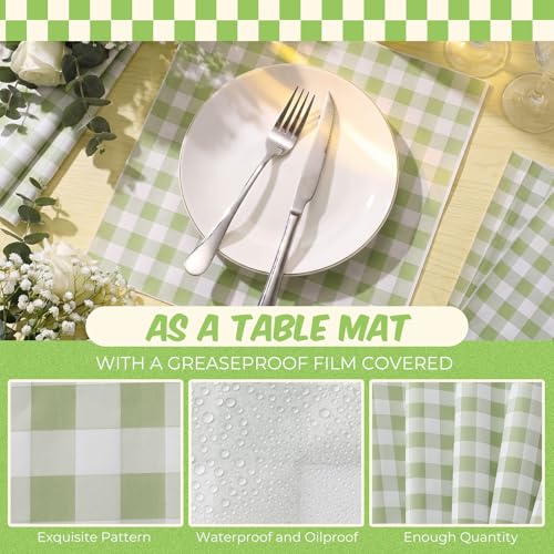 100 Pcs Green Checkered Wax Paper Sheets for Food Wrapping (Green, White / Green Checkered)