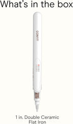Conair Double Ceramic Flat Iron, 1-Inch Flat Iron Hair Straightener with Claw Clip, 5 Heat Settings, Extra-Long Floating Plates, White