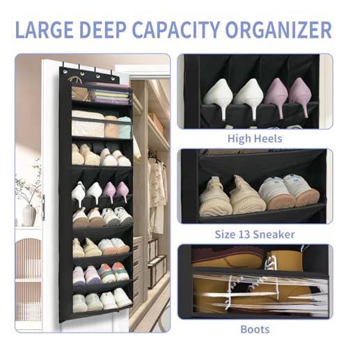 1 Pack 8 Shelves Over The Door Shoe Organizer (BLACK / 25+ Pairs)