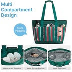 Beach Bag Waterproof Beach Tote Pool Bags for Women (Red Green White Stripes / 35L)