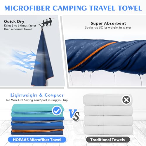 2 Pack Microfiber Camping Towels (Navy Blue / XXL: 72" x 32"+24" x 12")