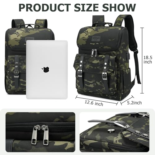 Vintage Backpack Travel Laptop Backpack with usb Charging Port for Women & Men College Backpack Fits 15.6 Inch Laptop Camouflage Green (Camo&green)