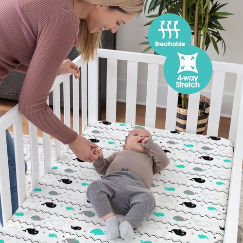 Baby Fitted Crib Sheets (Elephant Whale / 52X28 Inch)