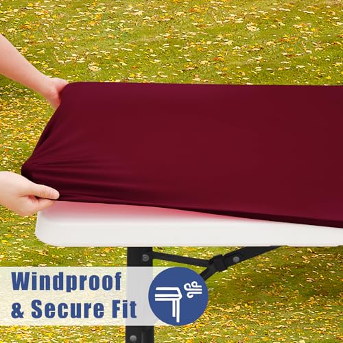 2 Pack Rectangle Spandex Fitted Table Cloth (Wine Red / 72" x 30" (Rectangular))