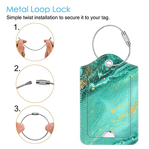 Luggage Tags Privacy Cover ID Label for Travel Bag Suitcase (Aqua Wave)